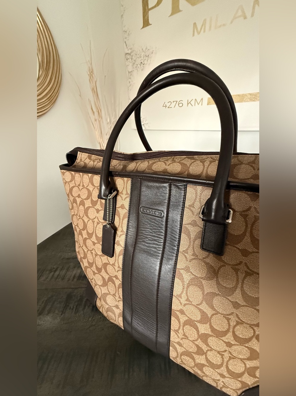 Coach Brown Signature Canvas Duffel with Dark Brown Leather Trim - Picture 7 of 9